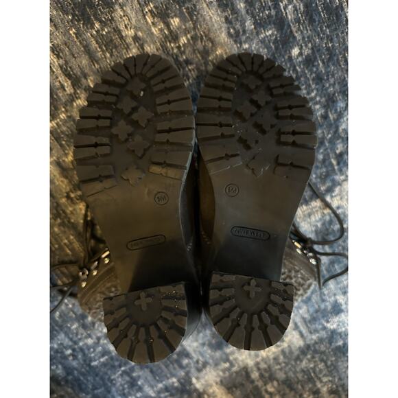 Nine West Boots Phaedra Gray Suede Block 4” Heel Size 8M Faux Fur Lined Lace Up - Picture 9 of 9